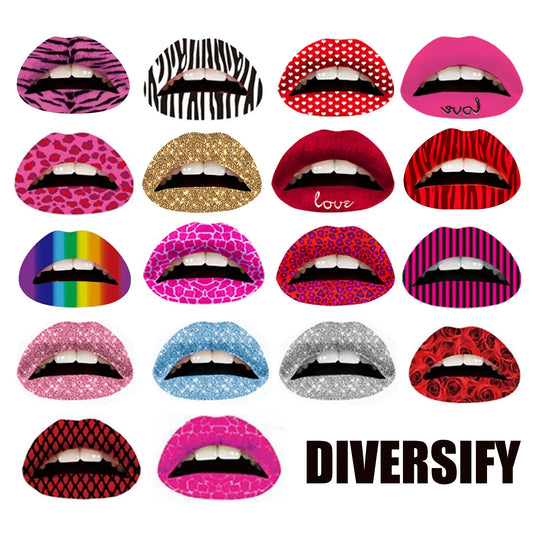 Lip Tattoo Stickers Pack (10 Pcs) — 18 Mix Designs, Instant Glam