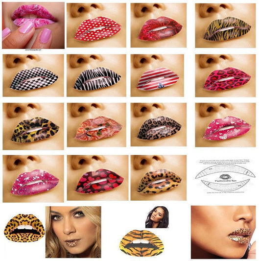 Lip Tattoo Stickers Pack (10 Pcs) — 18 Mix Designs, Instant Glam