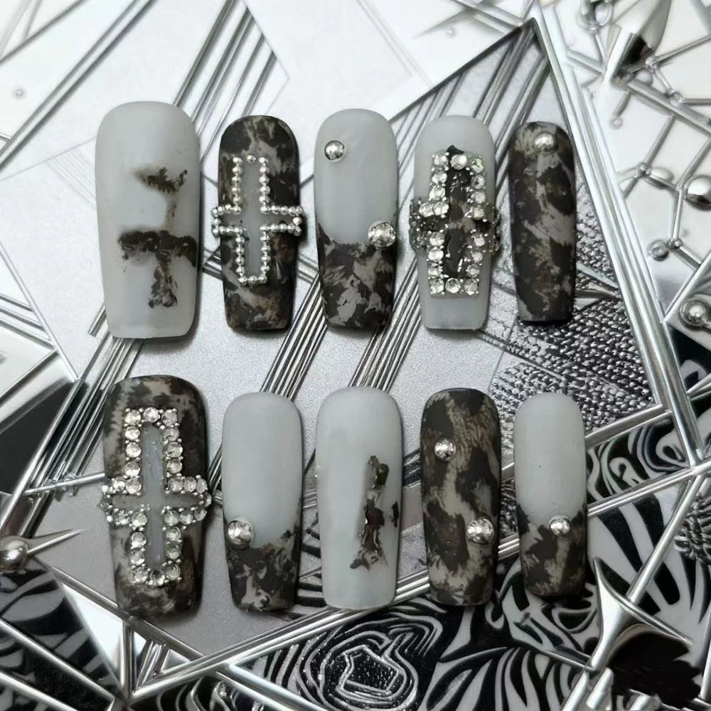 Gothic Cross & Skull Press-On Nails