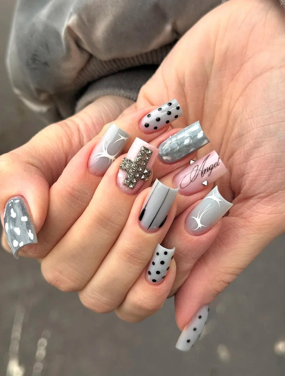 Gothic Black & White Stiletto Press-On Nails