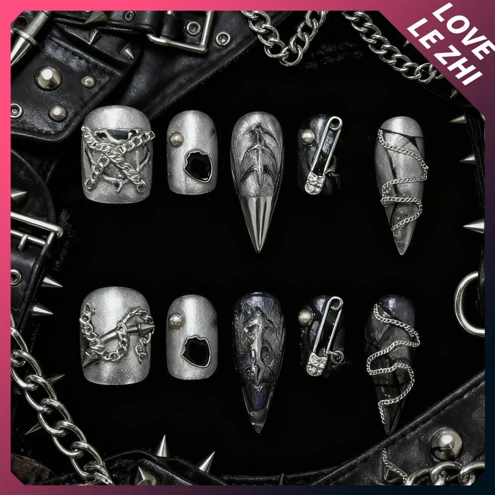 Chain & Spike Gothic Stiletto Press-On Nails