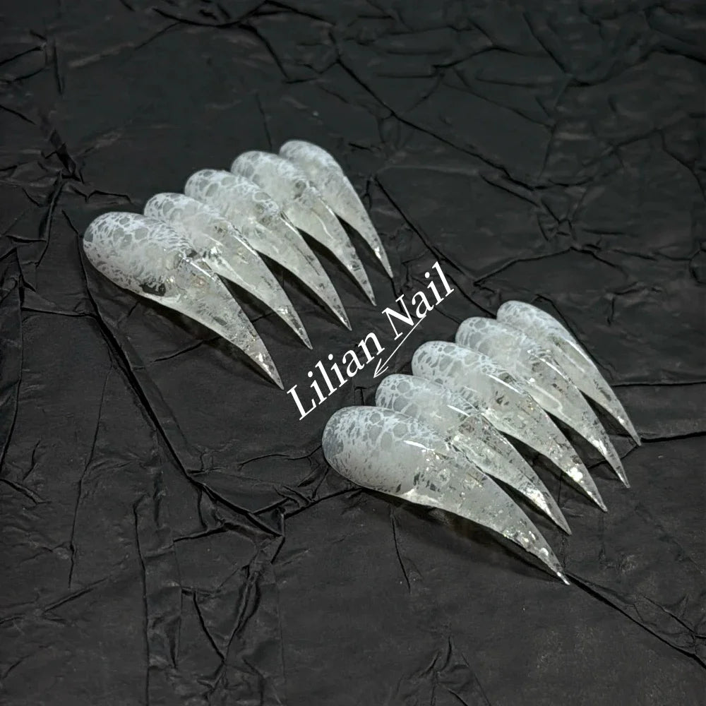 Marble Glitter Stiletto Press-On Nails
