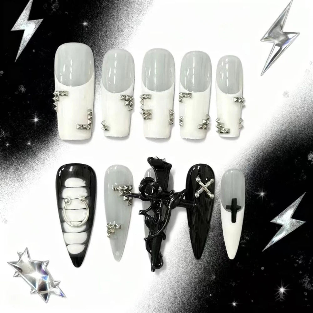 Gothic Cross & Skull Press-On Nails