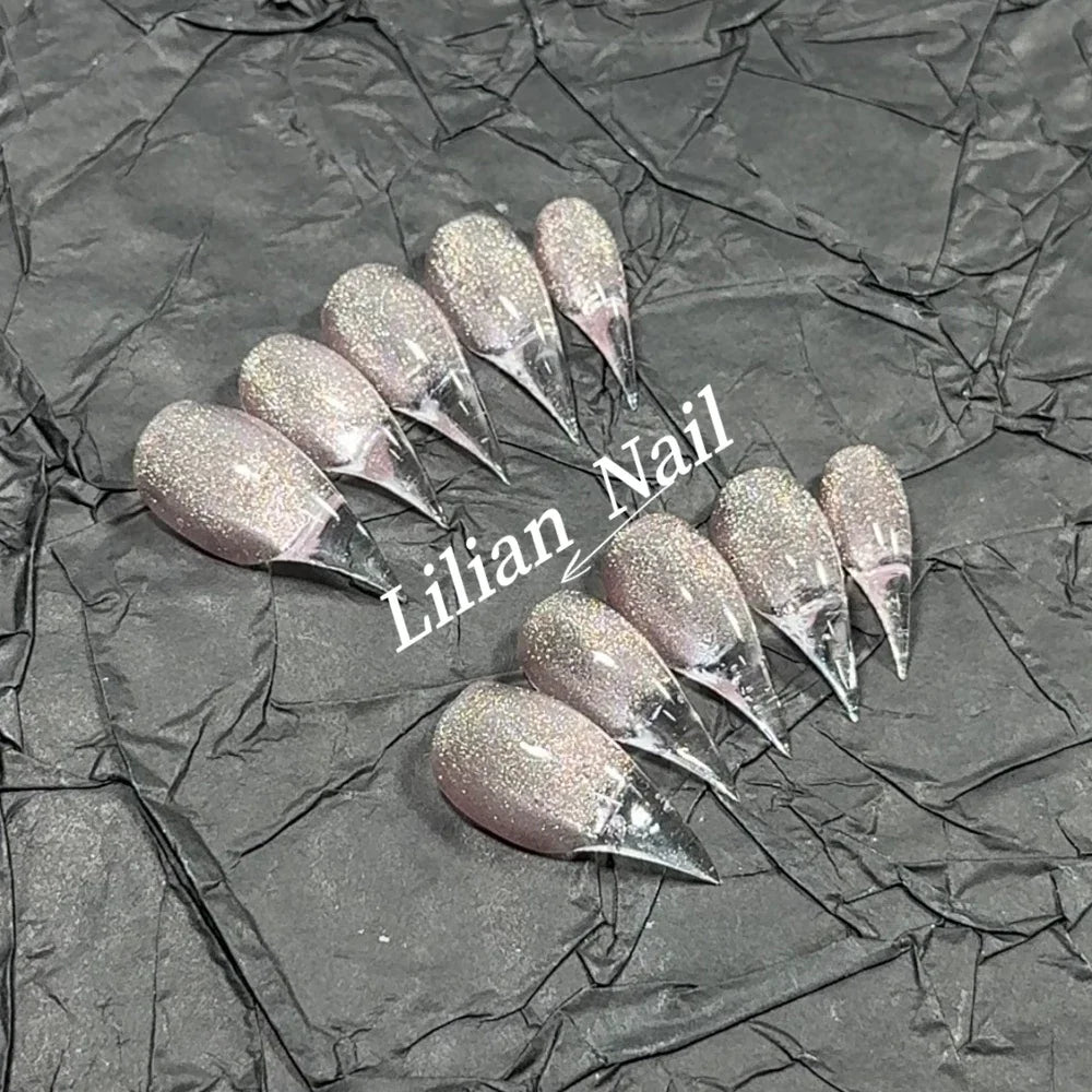 Marble Glitter Stiletto Press-On Nails