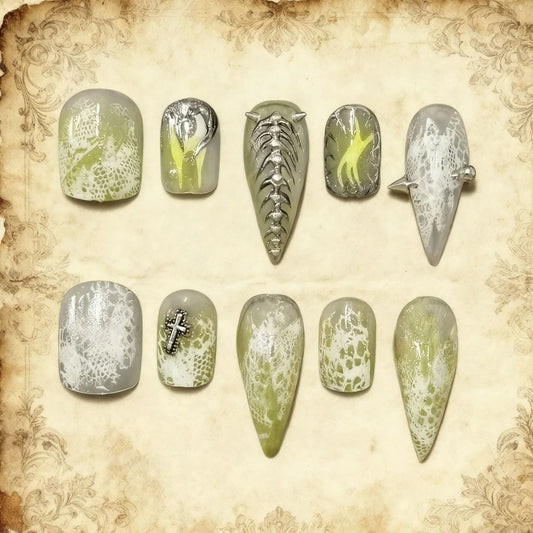 Darkness Spice Girl Beast Claw Dragon Shaped Claw Handmade Fake Nails Metal Rivet Wave Point Colorful Removable Press On Nails