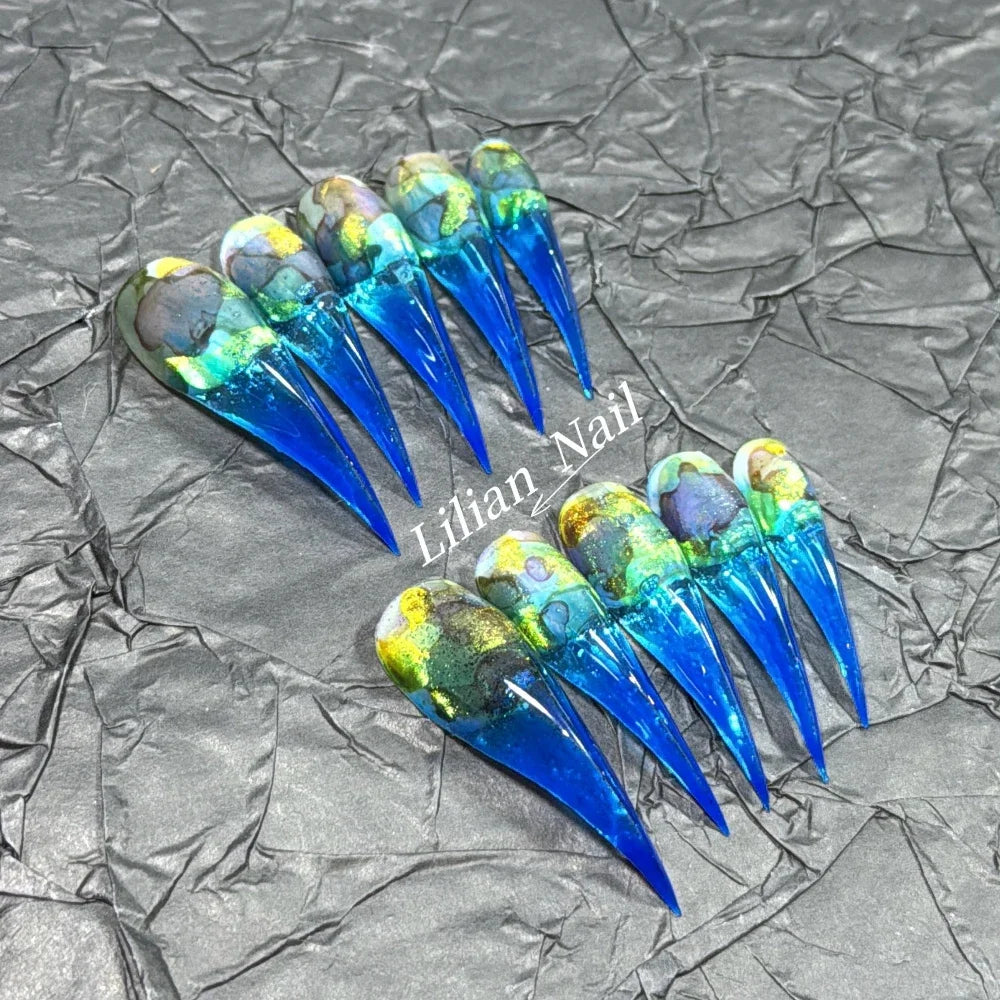 Marble Glitter Stiletto Press-On Nails