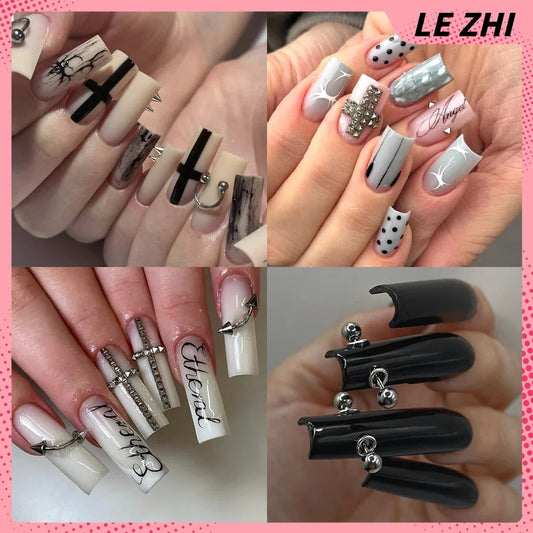 Gothic Black & White Stiletto Press-On Nails