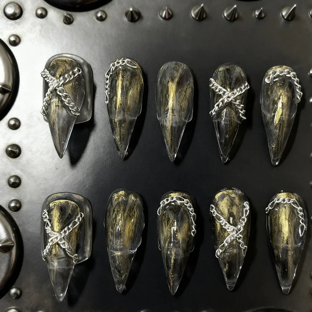 Chain & Spike Gothic Stiletto Press-On Nails