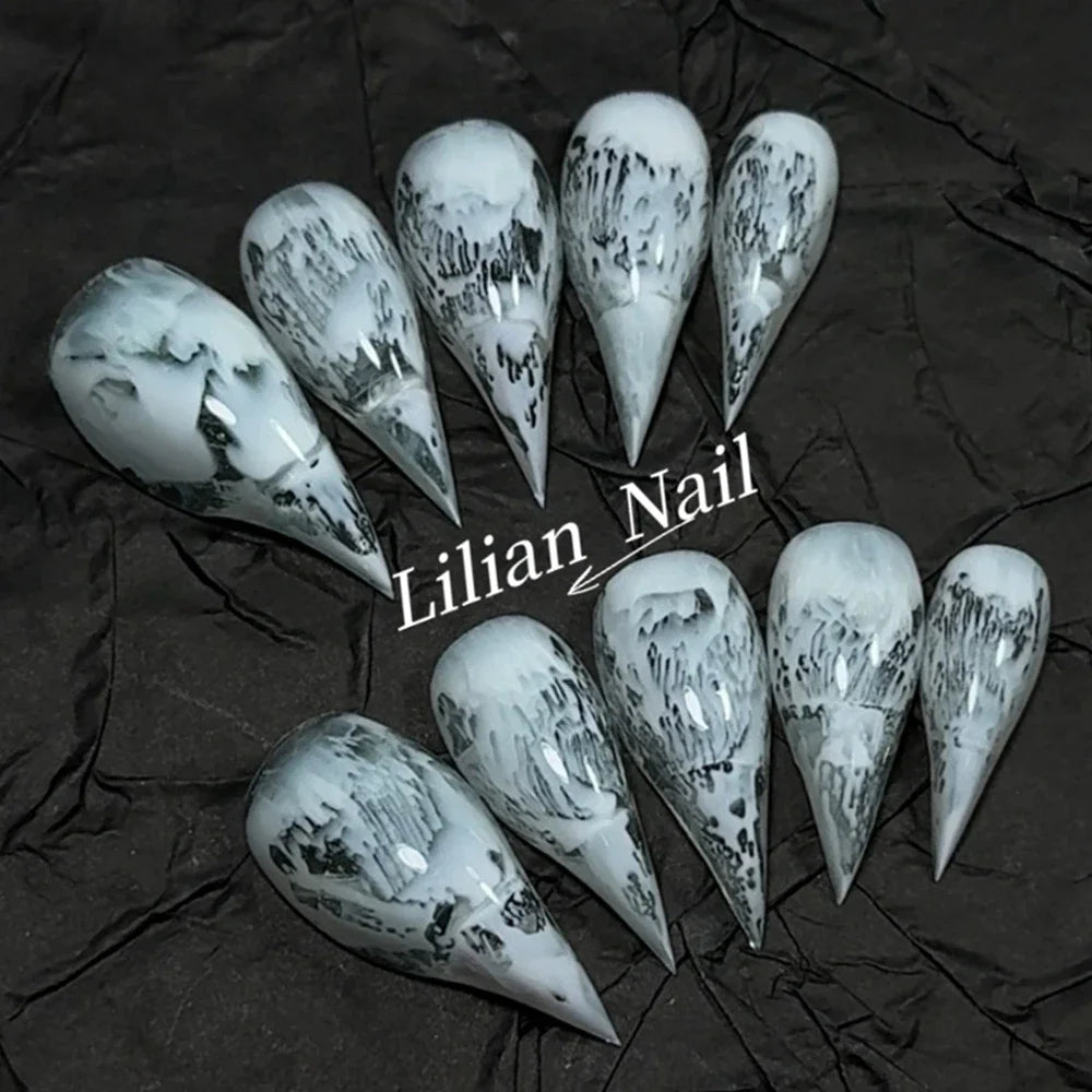Marble Glitter Stiletto Press-On Nails