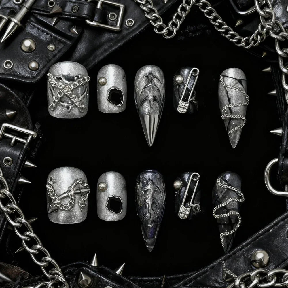 Chain & Spike Gothic Stiletto Press-On Nails