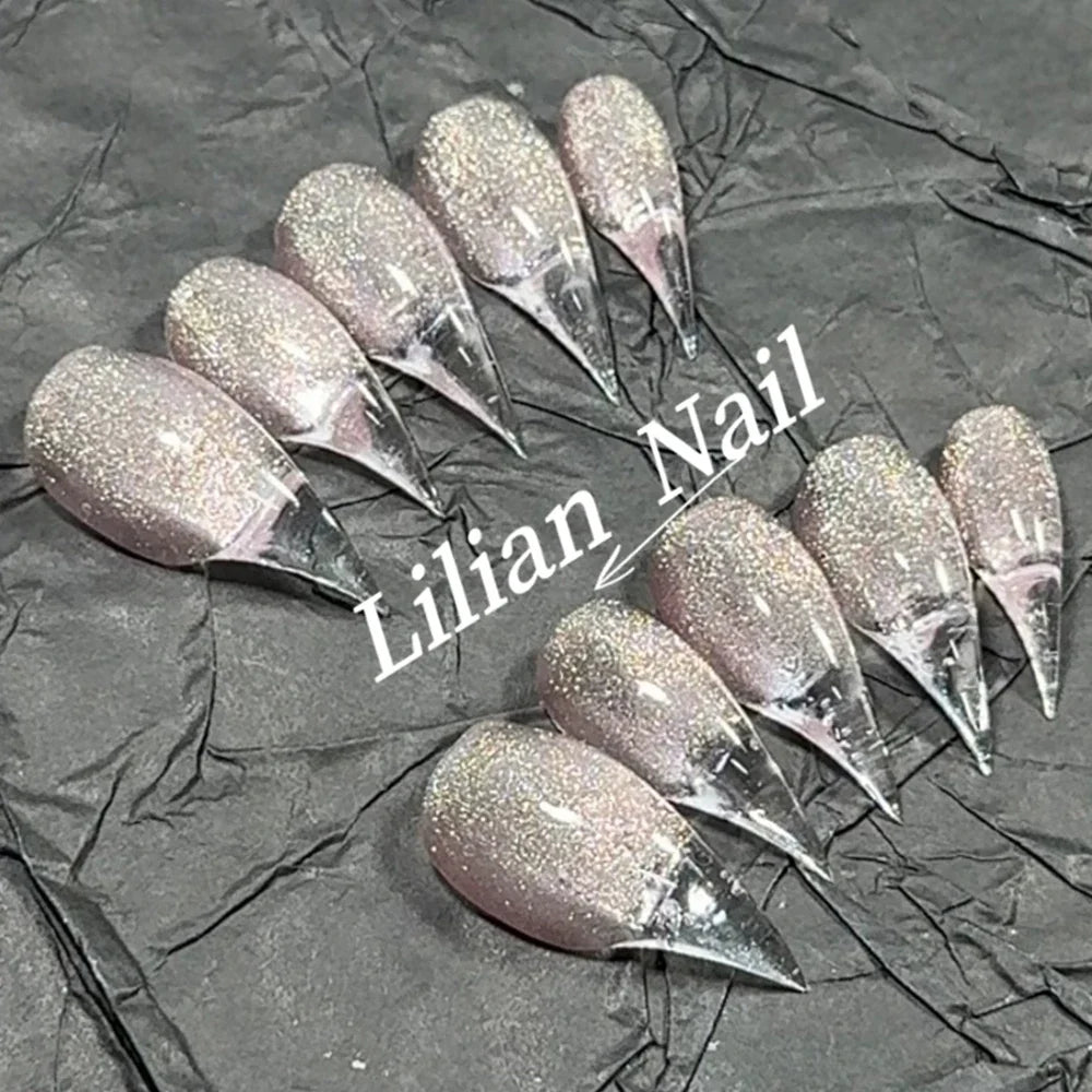 Marble Glitter Stiletto Press-On Nails