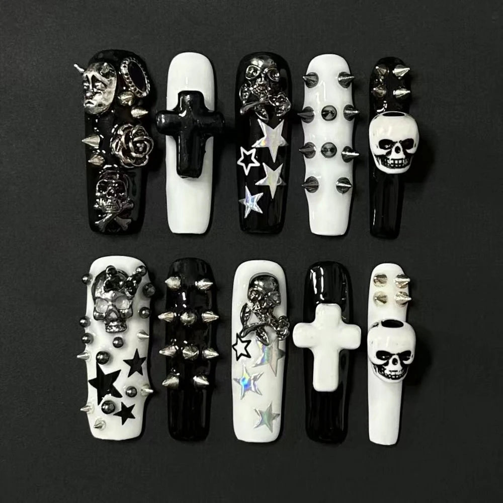 Gothic Cross & Skull Press-On Nails