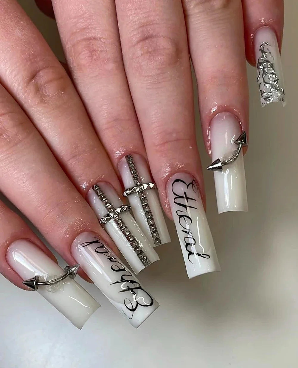 Gothic Black & White Stiletto Press-On Nails