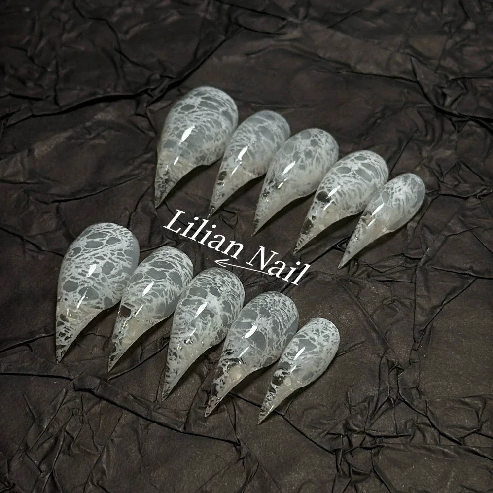 Marble Glitter Stiletto Press-On Nails