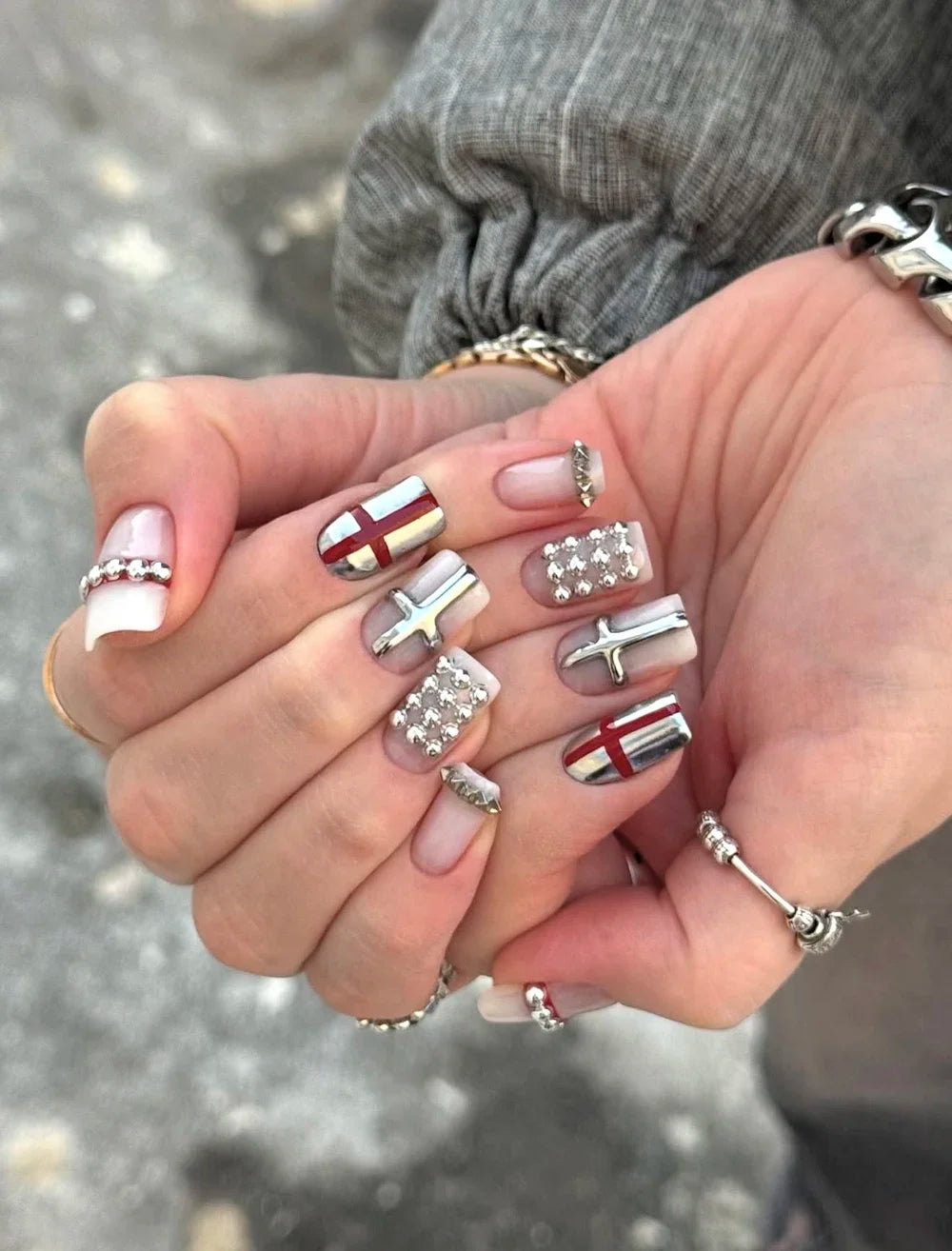 Gothic Black & White Stiletto Press-On Nails