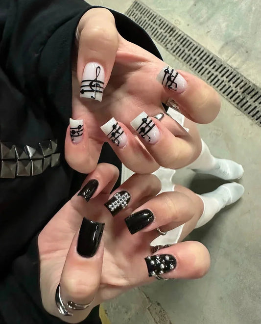 Gothic Black & White Stiletto Press-On Nails