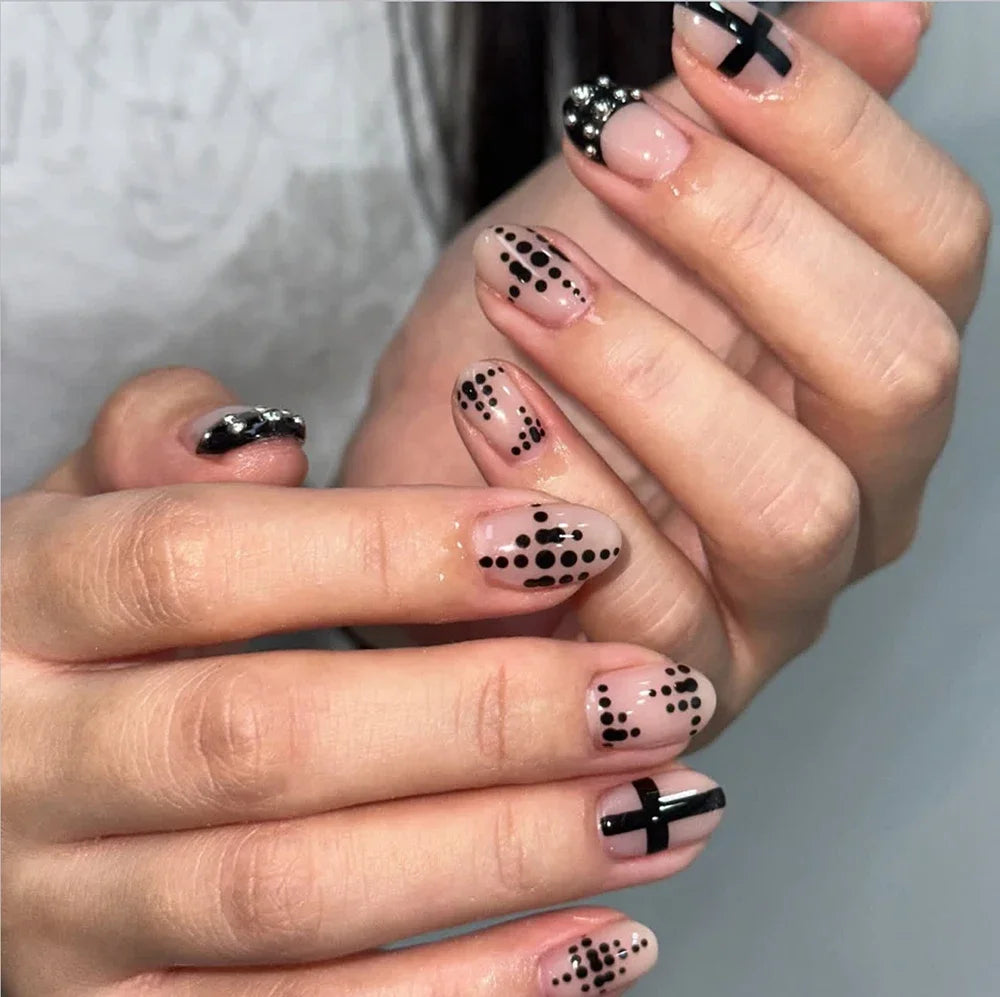Gothic Black & White Stiletto Press-On Nails