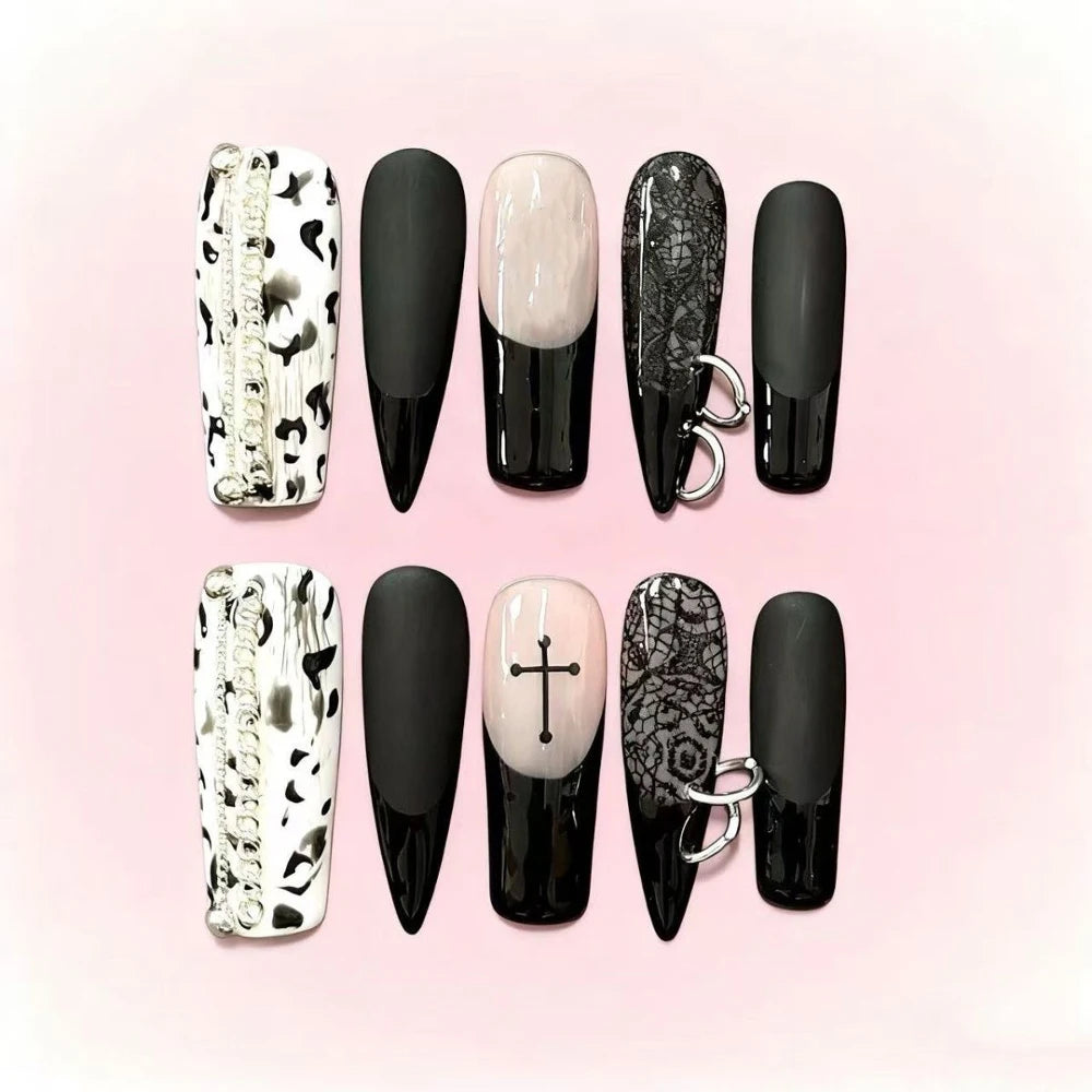 Gothic Cross & Skull Press-On Nails