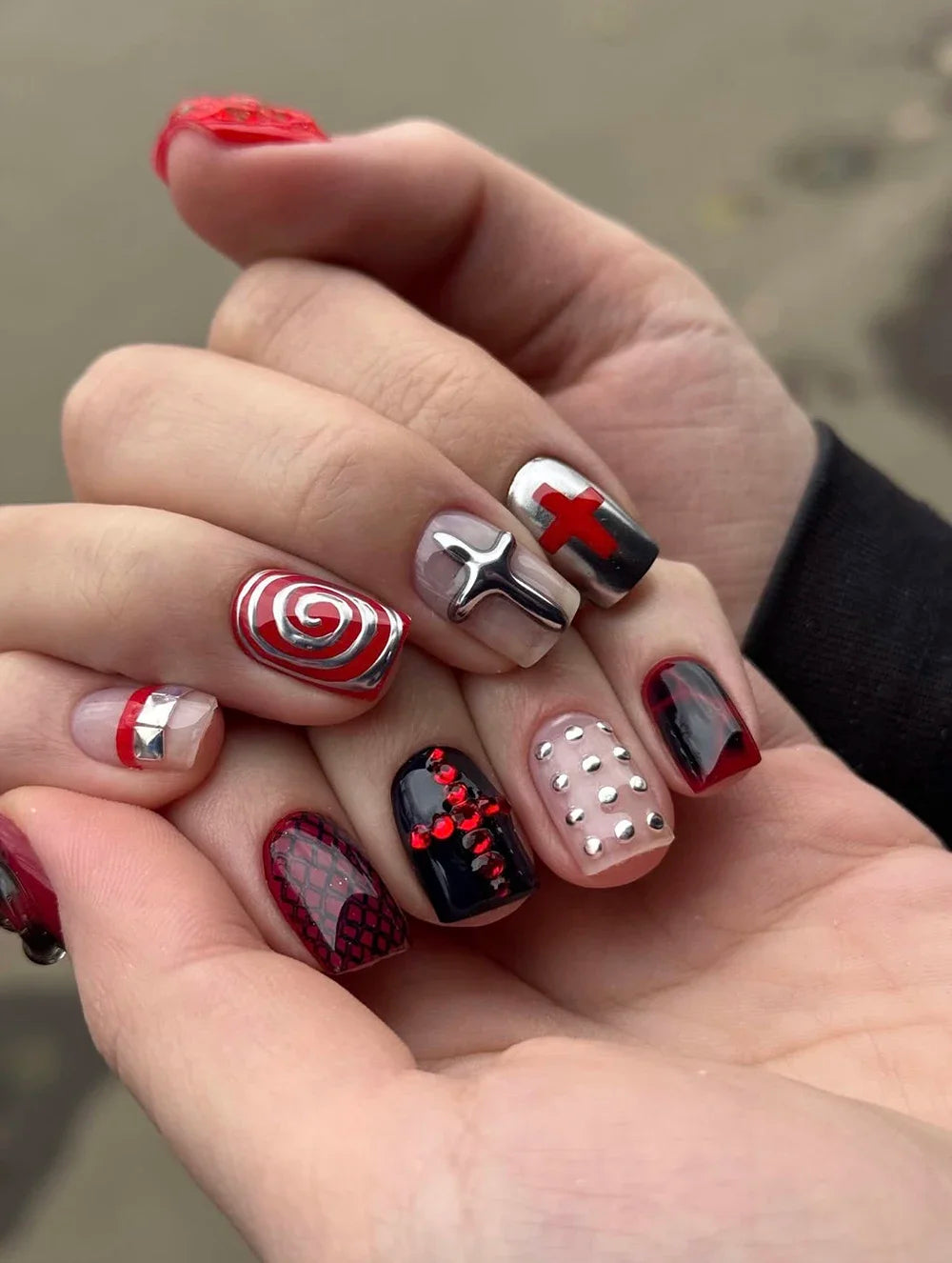 Gothic Black & White Stiletto Press-On Nails