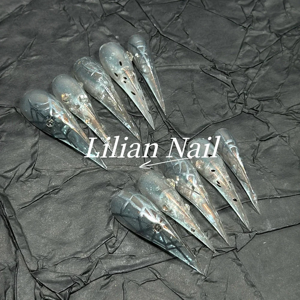 Marble Glitter Stiletto Press-On Nails