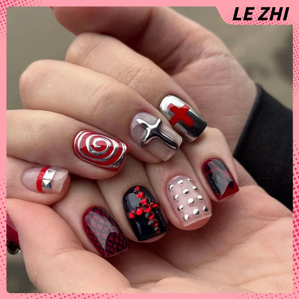 Gothic Black & White Stiletto Press-On Nails