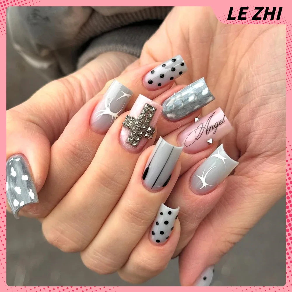Gothic Black & White Stiletto Press-On Nails