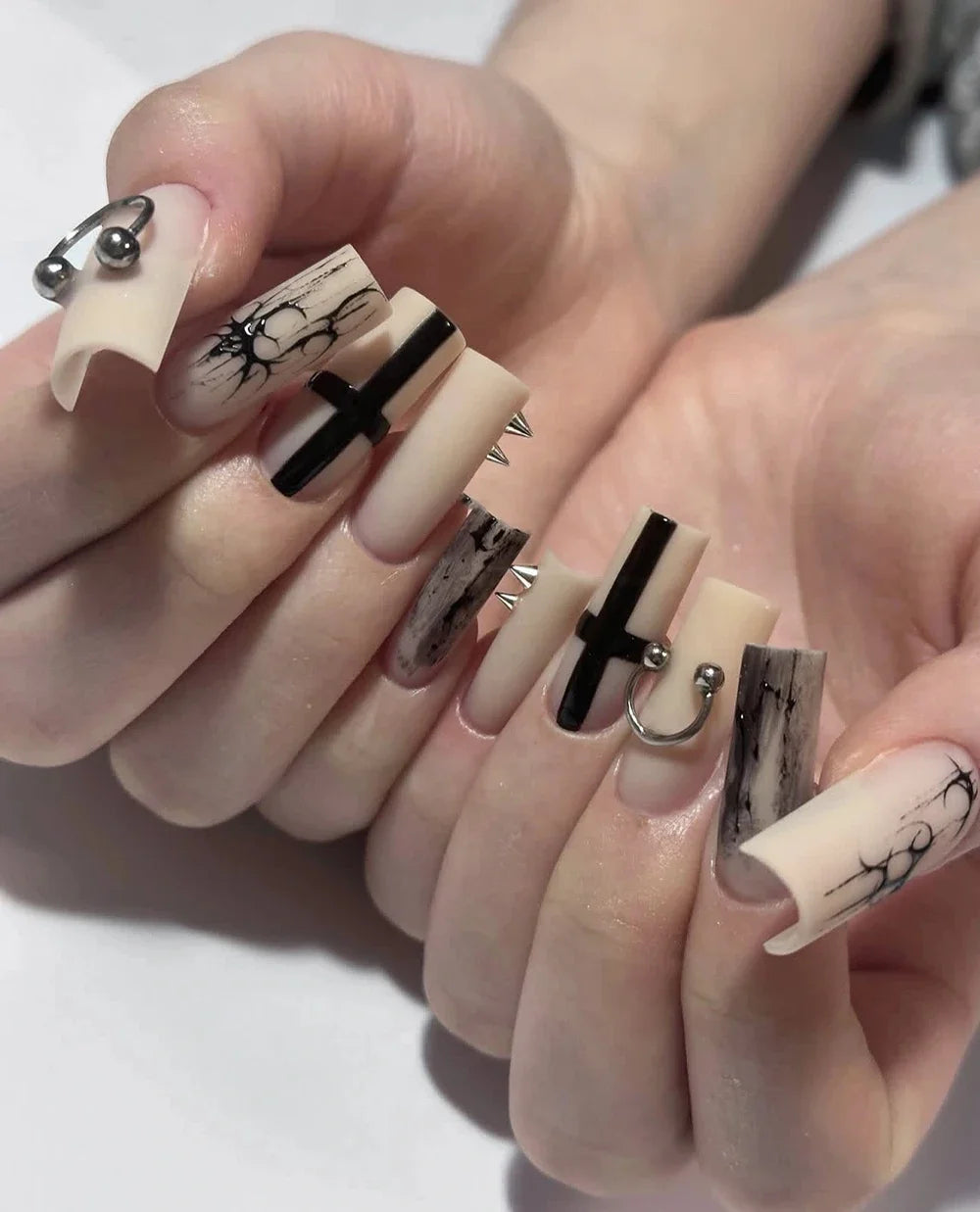 Gothic Black & White Stiletto Press-On Nails