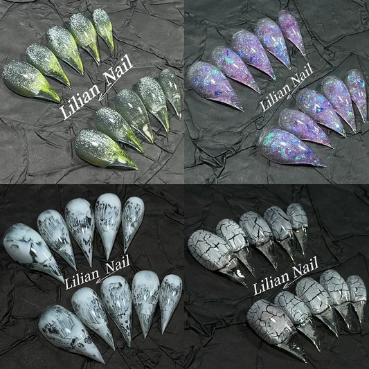 Marble Glitter Stiletto Press-On Nails
